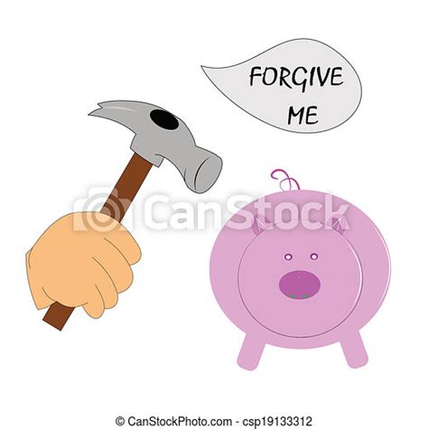 Vector Clip Art Of Forgive Me Hammer Breaking Kids Piggy