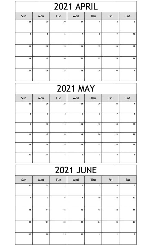 Free Blank April To June 2021 Calendar Worksheet My Blog