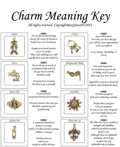 Charm Meaning Key For 8 Piece Antique Gold Pewter Set Wiccan Spell