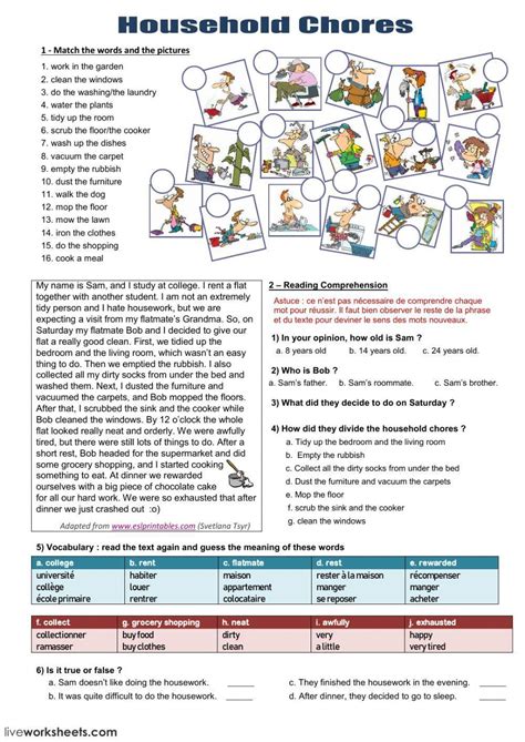Household Chores Worksheet Live Worksheets