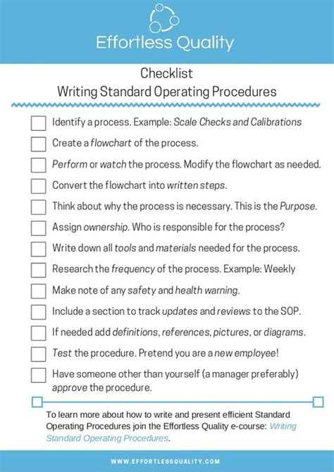 Sop Checklist Template Excel Standard Operating Procedure Templates