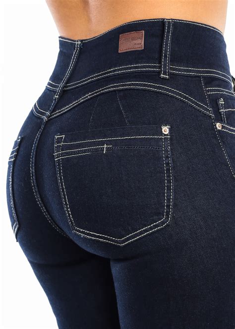 Moda Xpress Womens Ankle Skinny Jeans Mid Rise Butt Lifting Dark Blue