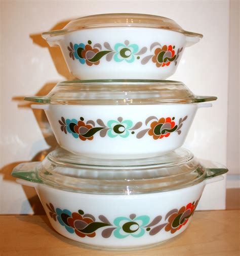 3 vintage carnaby tempo pyrex casserole dishes sixties