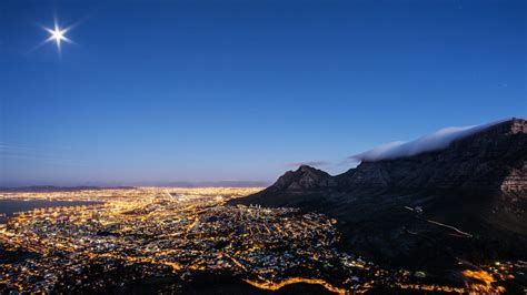 Aerial View Over Illuminated Cape Town Cityscape At The