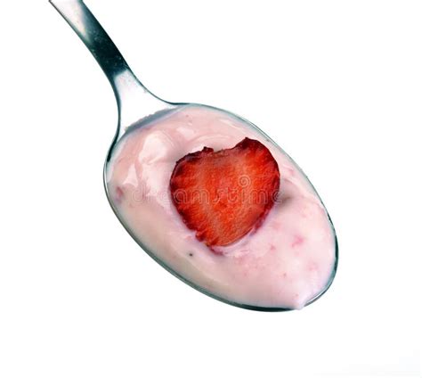 Spoon Of Yogurt With Strawberry Stock Image Image Of Shiny Yoghurt