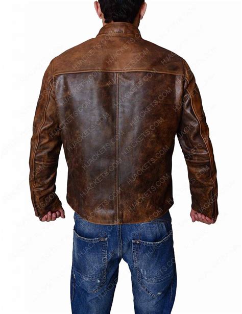 Mens Distressed Brown Leather Biker Jacket Hjackets