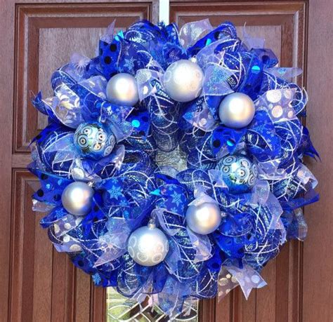 Deco Mesh Christmas Wreath Frozen Wreath Blue Silver Wreath Deco