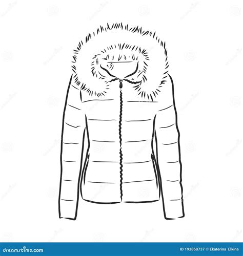Vector Sketch Parka Jacket Winter Outerwear Warm Jacket Vector Sketch Illustration Stock