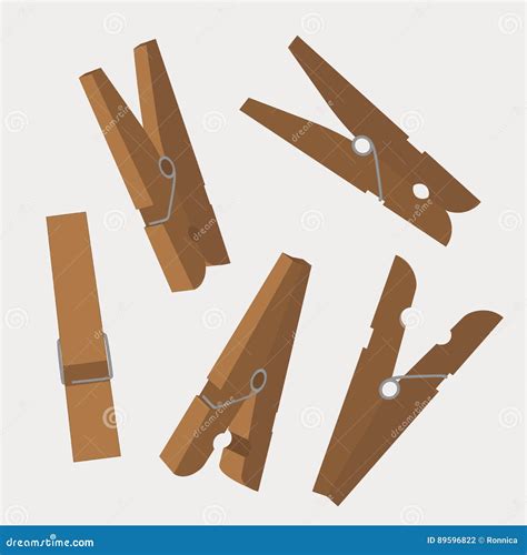 Set Of Wooden Clothespins Vector Ilustration Stock Vector
