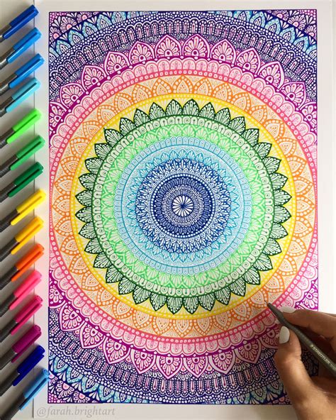A3 Rainbow Mandala 🌈 Mandala Art Therapy Mandala Drawing Easy
