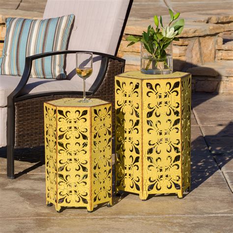 Wayne Outoor Iron Accent Tables Set Of 2 Yellow Home And Garden