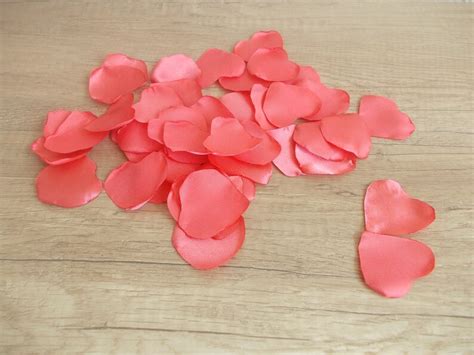 Heart Shaped Coral Satin Rose Petals Artificial Flower Petals Etsy