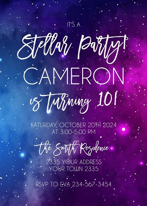 Editable Galaxy Birthday Invitation Stellar Party Invitation Etsy