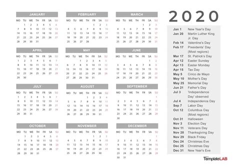 Monthly Calendar 2020 With Holidays Template Calendar Template Printable