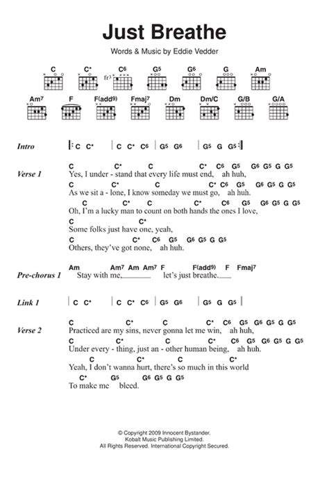 Pearl Jam Just Breathe Sheet Music Notes Chords In 2021 Guitar