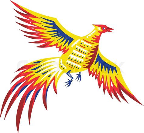 Pheasant Bird Fowl Flying Retro Stock Vector Colourbox