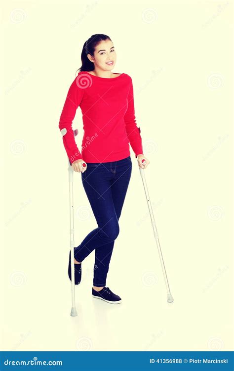 Woman Walking With Crutches Stock Photo Image Of Knee Broken 41356988