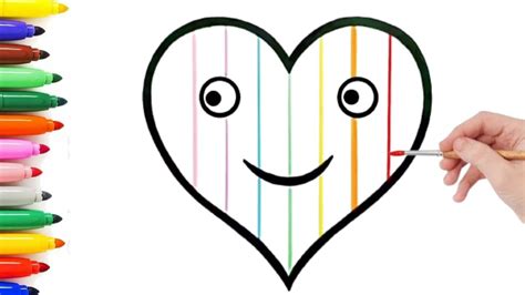 Rainbow Heart Coloring Drawing For Kids Heart Drawing Easy Step By