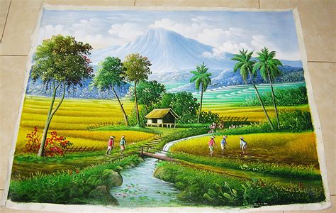 top populer lukisan pemandangan desa jaman dulu pemandangan