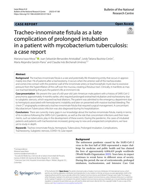 PDF Tracheo Innominate Fistula As A Late Complication Of Prolonged Intubation In A Patient