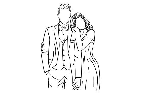 Couple Happy Wedding Line Art Drawing Graphic By Morspective · Creative