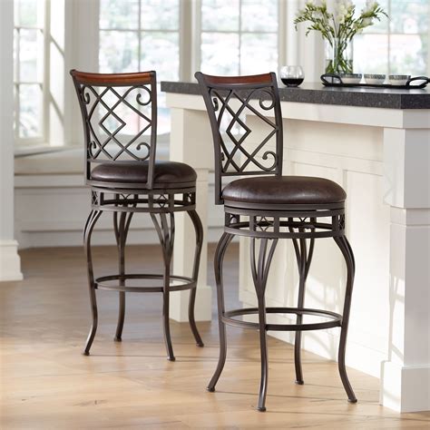 See more ideas about bar stools, bar stools with backs, swivel bar stools. Kensington Hill Hartley 30" Wood And Bronze Metal Swivel ...