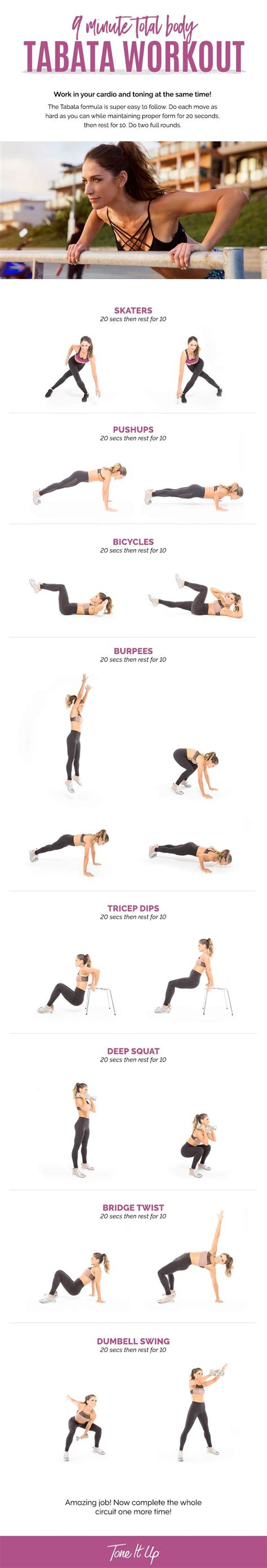 9 Minute Total Body Tabata Workout Tabata Workouts Tone It Up Fitness Tips