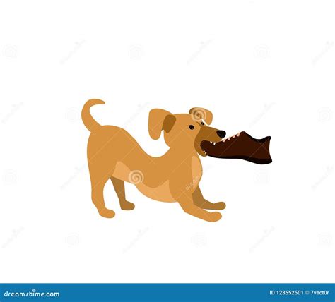 Illustration Of A Cute Funny Dog Chewing An Owner Shoe Stock Vector