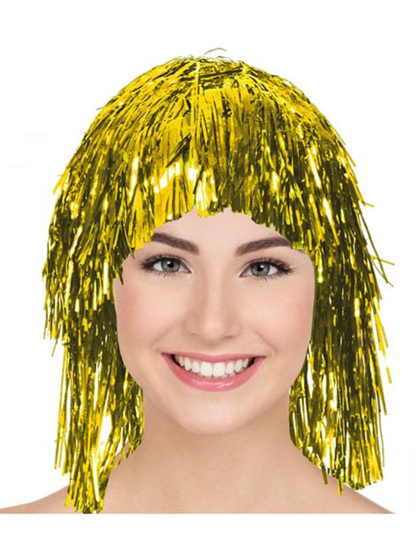 Adult S Gold Tinsil Party Wig Costume Accessory