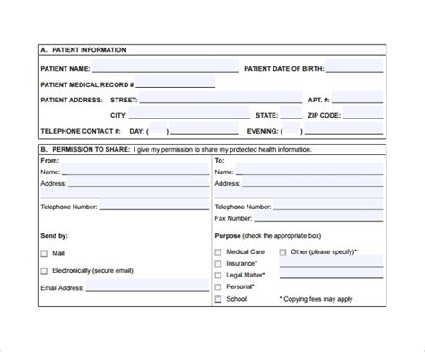 generic medical records release form sample templates
