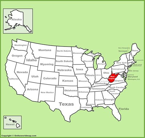 West Virginia Location On The Us Map