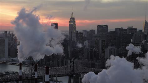 48k Stock Footage Aerial Video Of Midtown Manhattan Smoke Stacks And