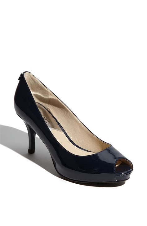 Michael By Michael Kors Flex Peep Toe Pump In Blue Navy Patent Lyst