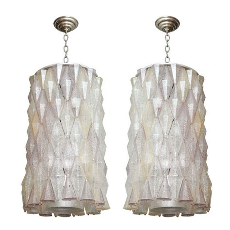 A Pair Of Cylindrical Italian Home Bologna Glass Lanterns At 1stdibs