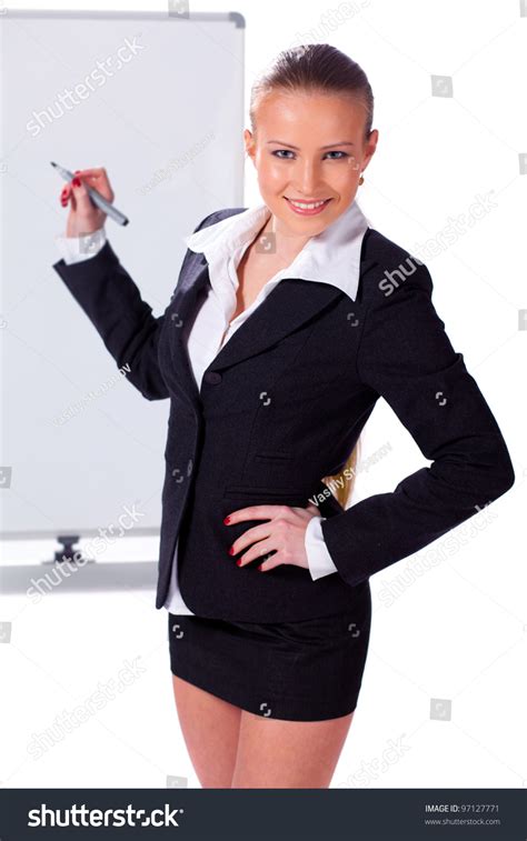 Sexy Business Woman Black Suit Writing Foto Stock 97127771 Shutterstock