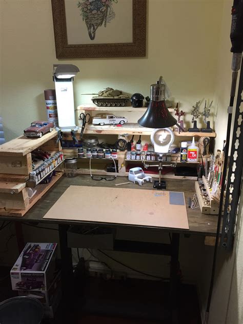 My Modeling Desk Shelving Made From Pallets Hobbycnc Hobby Desk