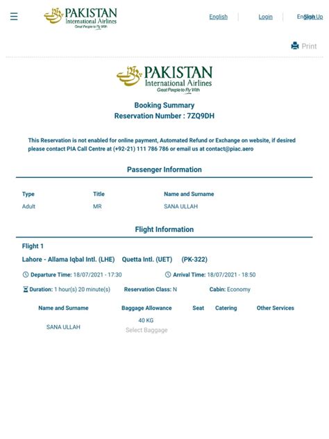 Booking Summary Reservation Number 7zq9dh Print Pdf