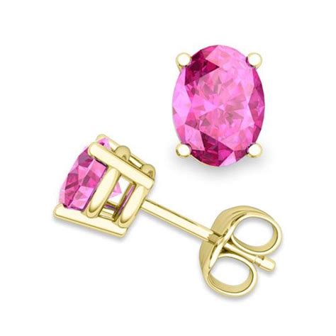 Natural Oval Pink Sapphire Stud Earrings In 18k Gold 4 Prong Studs