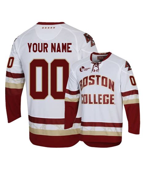Mens Under Armour Boston College Eagles White Custom Hockey Jersey