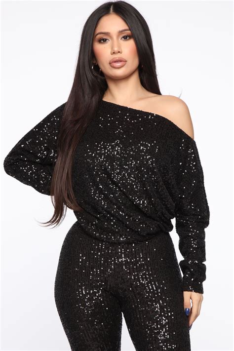 Sequins To Everything Pant Set Black In 2021 Long Sleeve Sequin Top Fashion Sleepwear Fashion