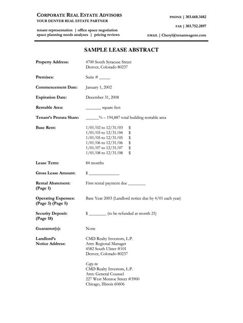 Lease Abstract Example Fill Online Printable Fillable Blank
