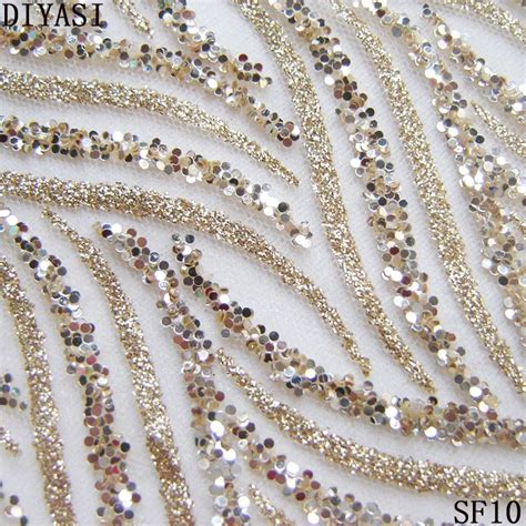 Glitter Lace Fabric Shining Sequin Mesh Fabric French Gold Striped