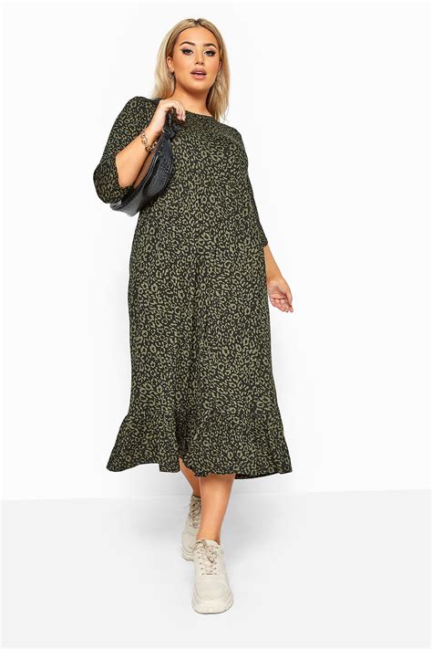 LIMITED COLLECTION Khaki Leopard Print Midi Smock Dress | Yours Clothing