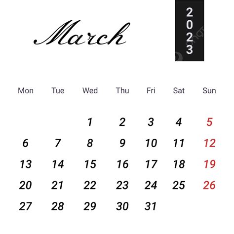 Basit Siyah Mart 2023 Takvimi Mart 2023 Mart Takvimi 2023 Kalender