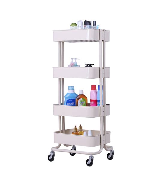 4 Tier Rolling Utility Cart With Wheels White Theculinarium