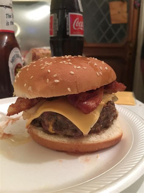 Homemade Bacon Cheddar Burger With Grilled Onions Cheddar Burger