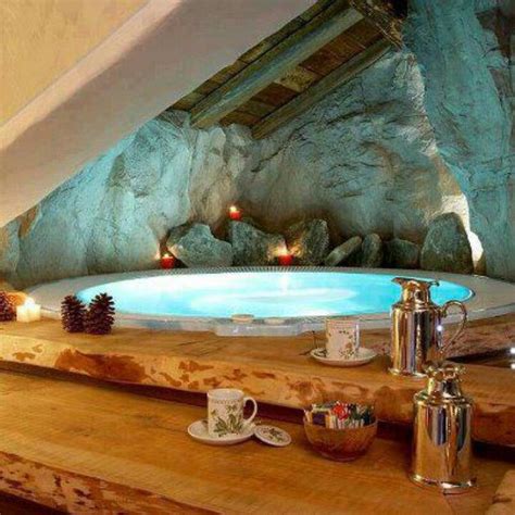 Hottub Cave Bathroom Fireplace Best Bathroom Designs Rustic Bathrooms