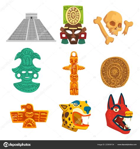 Maya Civilization Ethnic Symbols Set American Tribal Culture Elements