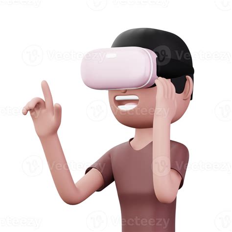 Happy Man Using Virtual Reality Headset Cute Cartoon Character With Vr