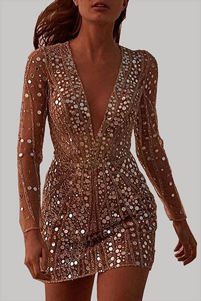 Summer Sexy Sequin Mesh Patchwork Dress Women Crochet Hollow Out Rhinestone Long Sleeve Party